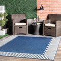 Nuloom Asha Navy/Ivory, 9'6" x 12', Casual, Striped Border, Soft and Cozy, High Traffic, Easy Clean, Durable Area Rug for Indoor/Outdoor Patio, Deck, Porch, Garden, Courtyard