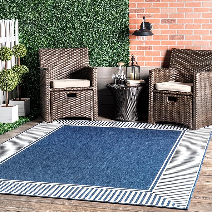 nuLOOM Asha Navy Bordered Power Loomed Indoor/Outdoor Area Rug, 10' x 12'