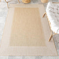 Nuloom Asha Tan/Ivory, 4' x 6', Casual, Striped Border, Soft and Cozy, High Traffic, Easy Clean, Durable Area Rug for Indoor/Outdoor Patio, Deck, Porch, Garden, Courtyard