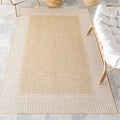 Nuloom Asha Tan/Ivory, 10' x 14', Casual, Striped Border, Soft and Cozy, High Traffic, Easy Clean, Durable Area Rug for Indoor/Outdoor Patio, Deck, Porch, Garden, Courtyard