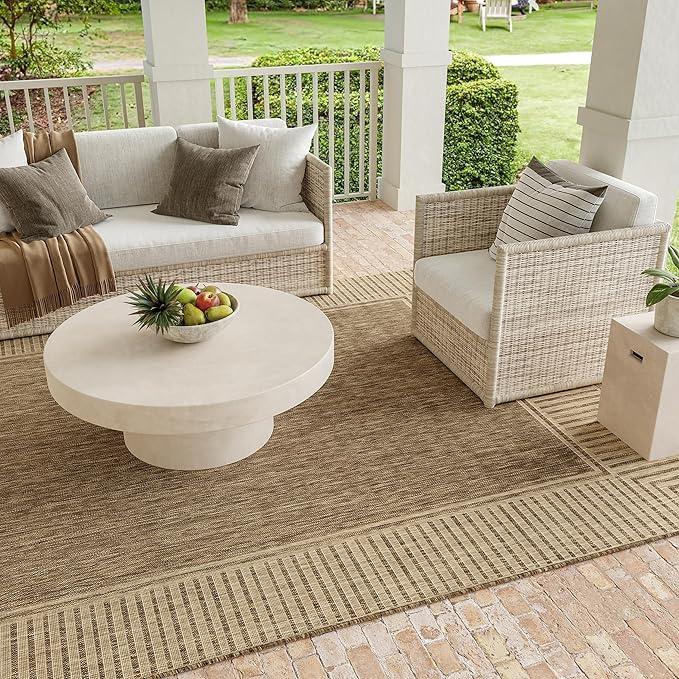 Nuloom Asha Light Brown/Ivory, 3'6" x 5', Casual, Striped Border, Soft and Cozy, High Traffic, Easy Clean, Durable Area Rug for Indoor/Outdoor Patio, Deck, Porch, Garden, Courtyard