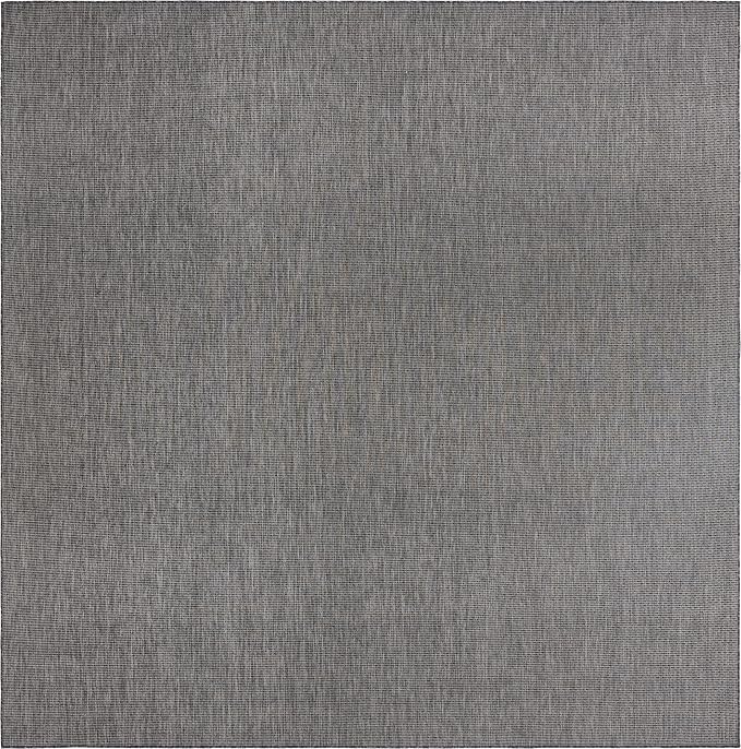 Unique Loom Collection Casual Transitional Solid Heathered Indoor/Outdoor Flatweave Area Rug (13' Square, Black/Ivory)