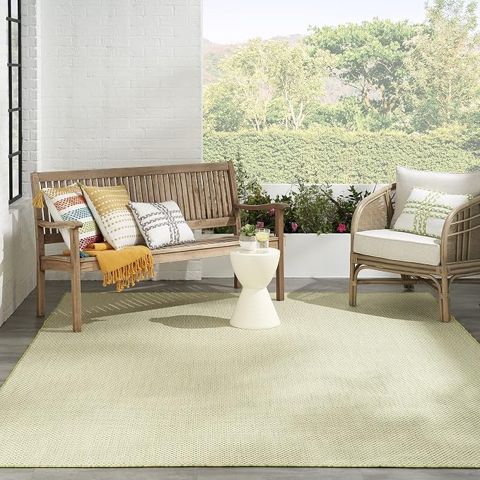 Nourison Home Courtyard Ivory Green 9' x 12' Area Rug - Easy Clean, Non Shedding, Bed Room, Living Room, Dining Room, Kitchen (9' x 12')