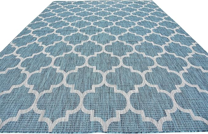 Unique Loom Outdoor Trellis Collection Area Rug (9' x 12' Rectangle, Teal/ Gray)