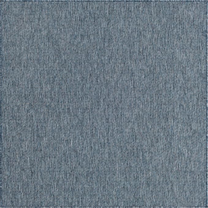 Unique Loom Collection Casual Transitional Solid Heathered Indoor/Outdoor Flatweave Area Rug (5' 1" Square, Blue/Navy Blue)