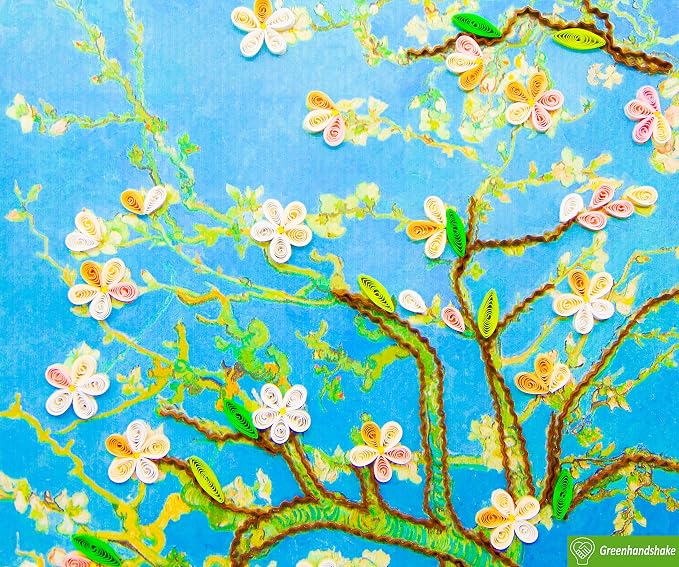 GREENHANDSHAKE Van Gogh's Almond blossom (1890) Quilling Art Greeting Card,Design Greeting Card for Birthday, Valentine's Day, Get Well, All Occasion. Framable Artwork for Art Lovers