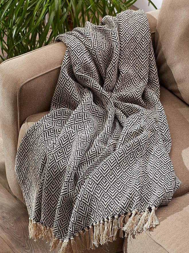 DII Diamond Throw Collection Cotton Woven, 50x60, Black
