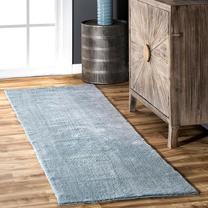 nuLOOM Loni Light Blue Solid Washable Runner Rug, 2' x 6'