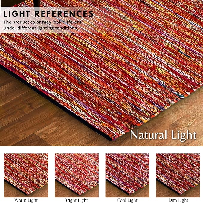 Ramanta Home Cotton Chindi Hand Woven Rug - 3x5 ft Multi Color, Reversible Area Rugs for Living Room, Kitchen, Bedroom, Biodegradable Bohemian Throw Carpet for Hpme & Office Patio - 36x60 Inches