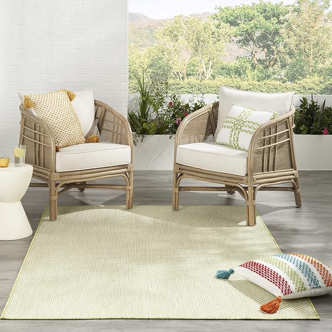 Nourison Home Courtyard Ivory Green 4' x 6' Area Rug - Easy Clean, Non Shedding, Bed Room, Living Room, Dining Room, Kitchen (4' x 6')