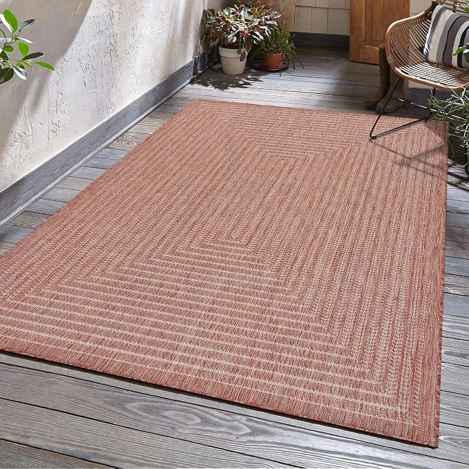 Adiva Rugs Outdoor Indoor Area Rug, Weather Resistant, Easy to Clean, Stain Resistant Floor Mat for Dining Room, Backyard, Deck, Patio (Copper Weiss, 10' x 14')