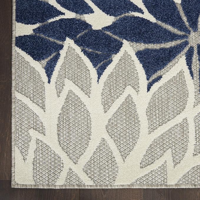 Nourison Home Aloha Ivory Navy 2'3" x 10' Area Rug - Easy Clean, Non Shedding, Bed Room, Living Room, Dining Room, Kitchen (10' Runner)