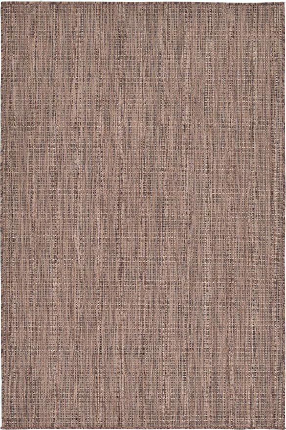 Unique Loom Collection Casual Transitional Solid Heathered Indoor/Outdoor Flatweave Area Rug (4' 1" x 6' 1" Rectangle, Light Brown/Ivory)