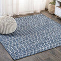 JONATHAN Y Moroccan Geometric Indoor Outdoor Square Area Rug 3X3 Navy/Light Gray, Ourika Textured Weave for Backyard, Patio, Porch, Easy-Cleaning, High Traffic, Pet-Friendly, Non-Shedding SMB108B-3SQ