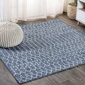 JONATHAN Y Moroccan Geometric Indoor Outdoor Square Area Rug 5X5 Navy/Light Gray, Ourika Textured Weave for Backyard, Patio, Porch, Easy-Cleaning, High Traffic, Pet-Friendly, Non-Shedding SMB108B-5SQ