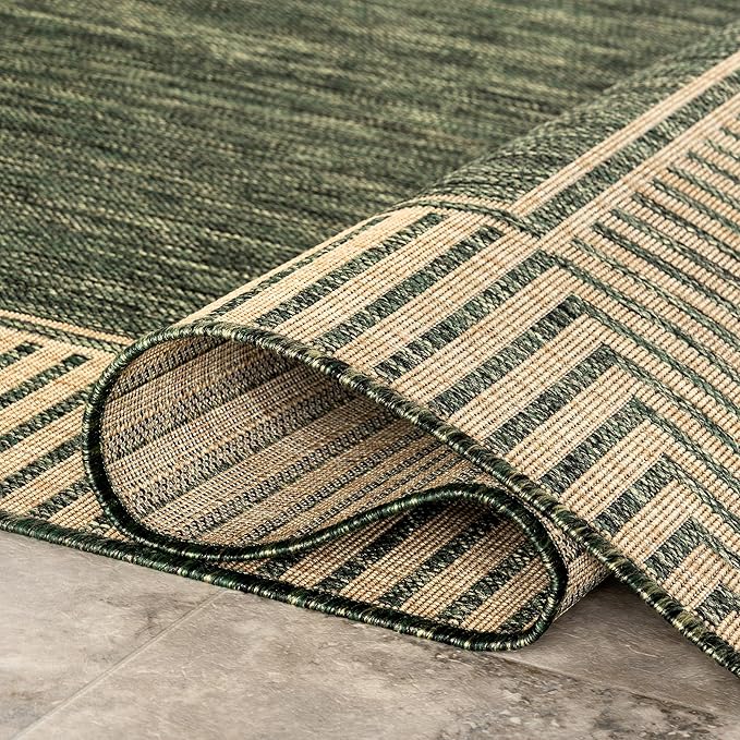 Nuloom Asha Green/Brown, 4' x 6', Casual, Striped Border, Soft and Cozy, High Traffic, Easy Clean, Durable Area Rug for Indoor/Outdoor Patio, Deck, Porch, Garden, Courtyard