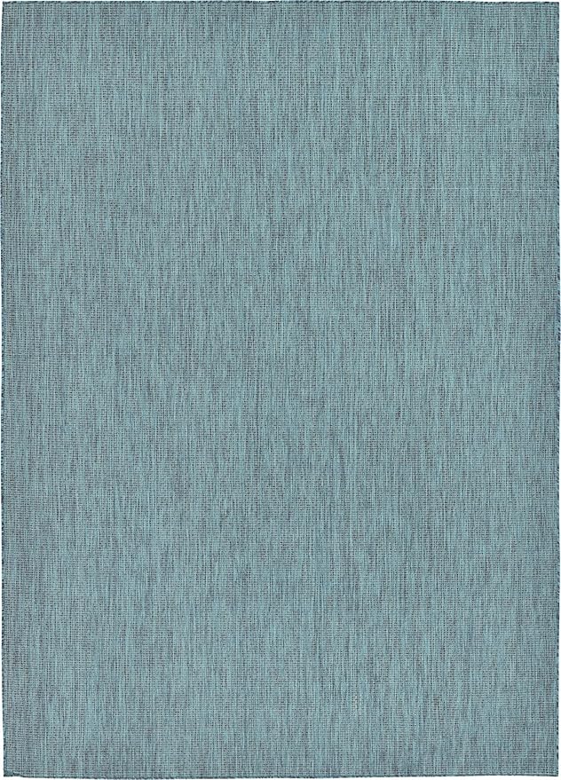 Unique Loom Collection Casual Transitional Solid Heathered Indoor/Outdoor Flatweave Area Rug (8' x 11' 4" Rectangle, Teal/Navy Blue)