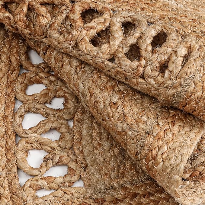Boho Braided 1.5x3 Area Rug - Jute Natural Fiber Half Circle Rug for Living Room Entryway, Farmhouse, Home, Indoor Rug Jute Door mat for Bathroom, Kitchen (Beige 1.5 X 3 ft)
