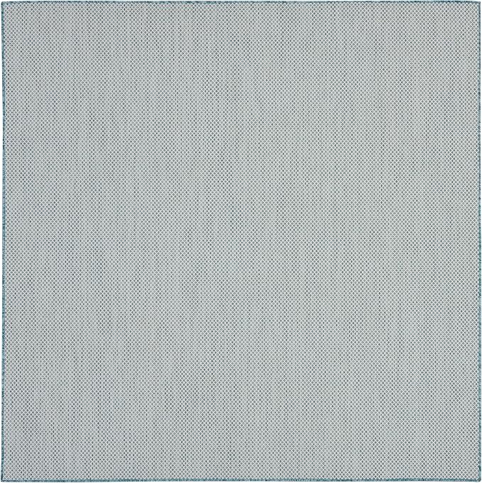Nourison Home Courtyard Ivory Aqua 8' x Square Area Rug - Easy Clean, Non Shedding, Bed Room, Living Room, Dining Room, Kitchen (8' x Square)