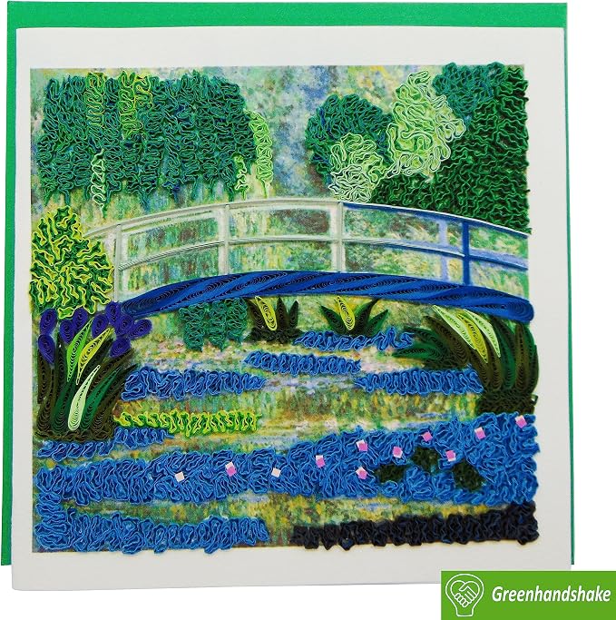 Claude Monet's Water Lilies and Japanese Bridge (1899) Quilling Art Greeting Card,Design Greeting Card for Birthday, Valentine's Day, Get Well, All Occasion. Framable Artwork for Art Lovers