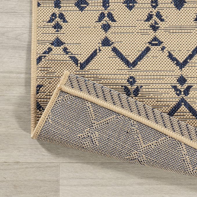 JONATHAN Y Moroccan Geometric Indoor Outdoor Area Rug 8X10 Beige/Navy, Ourika Textured Weave for Backyard, Patio, Porch, Easy-Cleaning, High Traffic, Pet-Friendly, Non-Shedding (SMB108H-8)