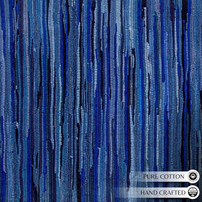 Ramanta Home 100% Cotton Hand Woven Tonal Chindi Rag Rug 3'x5' - Navy, Recycled Reversible Rugs, Boho Rustic Farmhouse Rugs for Living Room, Dinning Room, Kitchen Floor Mats - 36"x60"