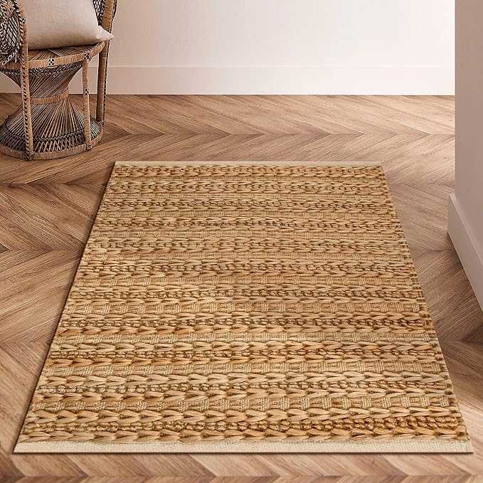 THE BEER VALLEY Jute Patsan Kitchen Rug 2x3 Feet - Natural | Accent Soft Thick Twist Door Mat for Entryway, Easy Clean Outdoor Hand Woven Small Rugs