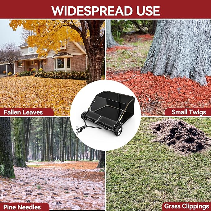 YITAMOTOR 42" Lawn Sweeper Tow Behind with 12 cu.ft Capacity Collector | 42" Tow Behind Lawn Sweeper with 25 cu.ft Large Hopper. Rotating brush drum, Pull Behind Lawn Sweeper for Tractors/ATVs.