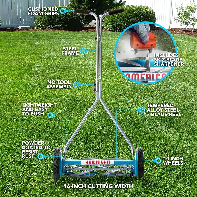 American Lawn Mower 2607-16 16-Inch 7-Blade Reel Mower with Sharpener