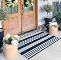 BUAGETUP Blue and White Layered Doormat,27.5x43.3inch Striped Outdoor Rug Hand Woven Cotton Indoor Outdoor Rug for Porch Layered