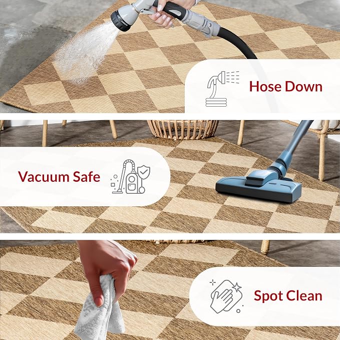 nuLOOM Outdoor Performance Collection Sabina Brown/Ivory, 9'6" x 12', Soft, High Traffic, Stain Resistant, Easy Clean, Durable Area Rug for Indoor/Outdoor Patio, Deck, Porch, Garden, Courtyard