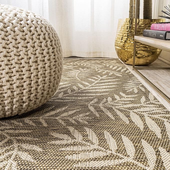 JONATHAN Y Palm Frond Indoor Outdoor Square Area Rug 5X5 Brown/Beige, Nevis for Backyard, Patio, Porch, Easy-Cleaning, High Traffic, Pet-Friendly, Non-Shedding (SMB119A-5SQ)