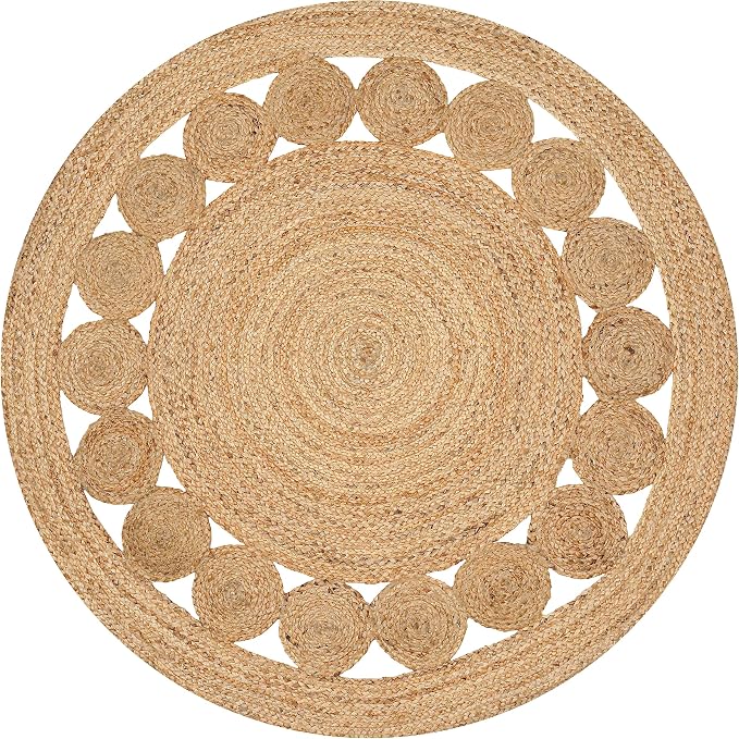 Savi Home Jute Area Rug Handwoven- 4 feet Round- Natural Beige - Rustic Vintage Beige Braided Reversible Jute Rug- Eco Friendly Rugs for Farmhouse, Bedroom, Kitchen, Living Room