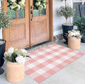 Pink and White Outdoor Rug 27.5''x 43.3''Buffalo Plaid Layered Doormat Woven Machine Washable Farmhouse Door Mats Outdoor for Hello/Welcome Mat,Entryway,Bedroom,Patio