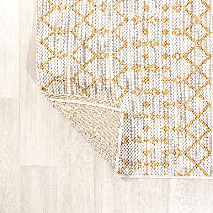 JONATHAN Y Moroccan Geometric Indoor Outdoor Round Area Rug 5 Ft Cream/Yellow, Ourika Textured Weave for Backyard, Patio, Porch, Easy-Cleaning, High Traffic, Pet-Friendly, Non-Shedding (SMB108J-5R)
