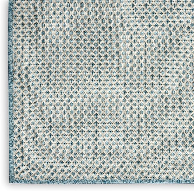Nourison Home Courtyard Ivory Aqua 7' x 10' Area Rug - Easy Clean, Non Shedding, Bed Room, Living Room, Dining Room, Kitchen (7' x 10')