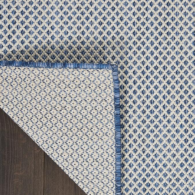Nourison Home Courtyard Ivory Blue 5' x Square Area Rug - Easy Clean, Non Shedding, Bed Room, Living Room, Dining Room, Kitchen (5' x Square)