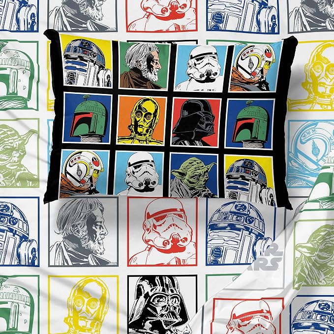 Jay Franco Kids Sheet Set with Fitted, Flat Sheets & Pillow Cover - Ultra-Soft Bedding with Pillowcase for Room Decor, Multi - Star Wars, 3 Piece Twin
