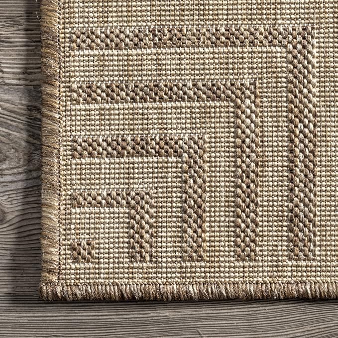 Nuloom Asha Light Brown/Ivory, 6'7" x 9', Casual, Striped Border, Soft and Cozy, High Traffic, Easy Clean, Durable Area Rug for Indoor/Outdoor Patio, Deck, Porch, Garden, Courtyard