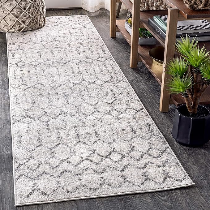 JONATHAN Y Boho Vintage Diamond Cream/Gray Runner Rug 2X18 ft, Moroccan Hype for Living Room, Bedroom, Kitchen, Office, Easy-Cleaning, High Traffic, Pet-Friendly, Non-Shedding (MOH101B-218)