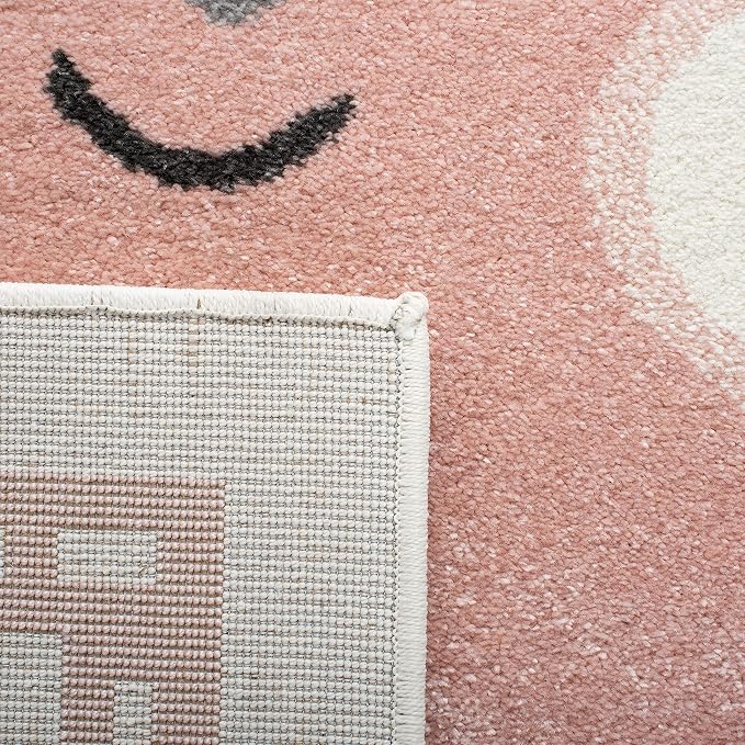 SAFAVIEH Carousel Kids Collection Area Rug - 5'3" Square, Ivory & Pink, Bunny Design, Non-Shedding & Easy Care, Ideal for High Traffic Areas for Boys & Girls in Playroom, Nursery, Bedroom (CRK166A)
