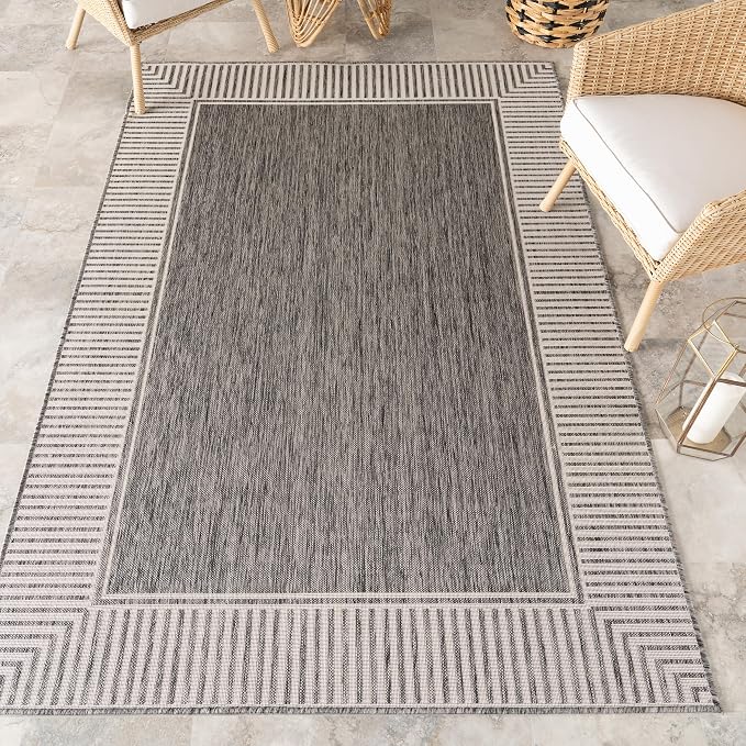 nuLOOM Asha Grey Bordered Power Loomed Indoor/Outdoor Area Rug, 8' x 10'