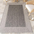 Nuloom Asha Grey/Ivory, 4' x 6', Casual, Striped Border, Soft and Cozy, High Traffic, Easy Clean, Durable Area Rug for Indoor/Outdoor Patio, Deck, Porch, Garden, Courtyard