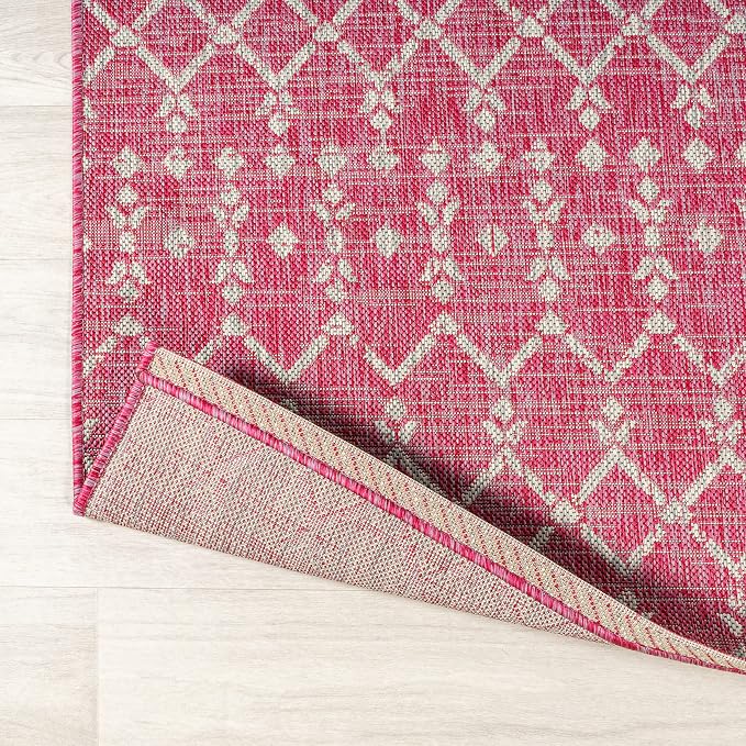 JONATHAN Y Moroccan Geometric Indoor Outdoor Area Rug 4X6 Fuchsia/Light Gray, Ourika Textured Weave for Backyard, Patio, Porch, Easy-Cleaning, High Traffic, Pet-Friendly, Non-Shedding (SMB108Q-4)