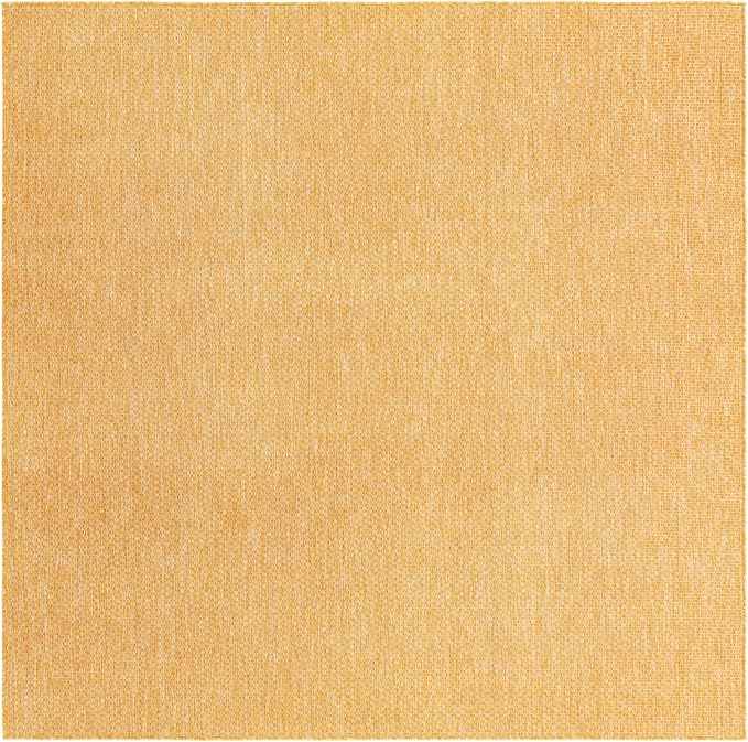 Unique Loom Collection Casual Transitional Solid Heathered Indoor/Outdoor Flatweave Area Rug (7' 10" Square, Corn Harvest Yellow)