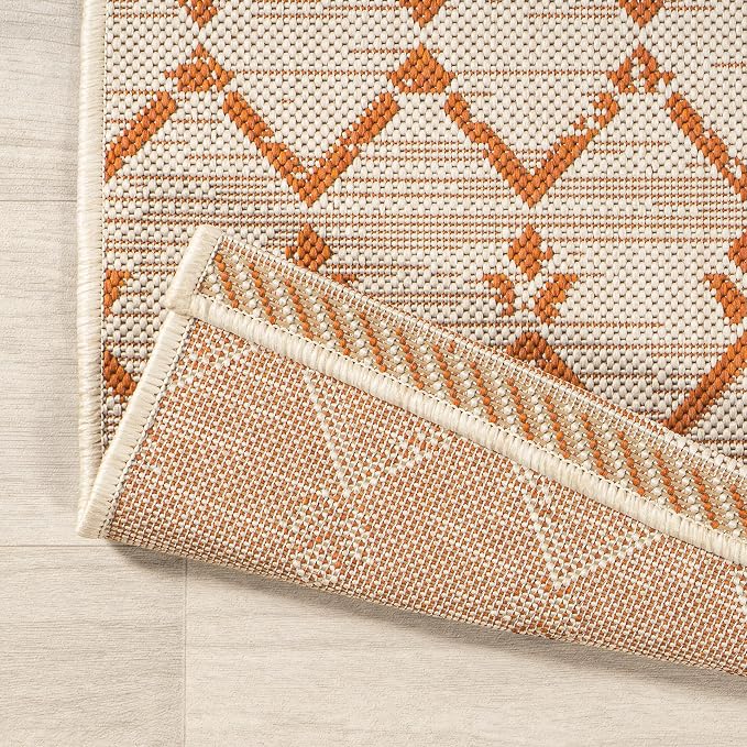 JONATHAN Y Moroccan Geometric Indoor Outdoor Area Rug 5X8 Cream/Orange, Ourika Textured Weave for Backyard, Patio, Porch, Easy-Cleaning, High Traffic, Pet-Friendly, Non-Shedding (SMB108O-5)