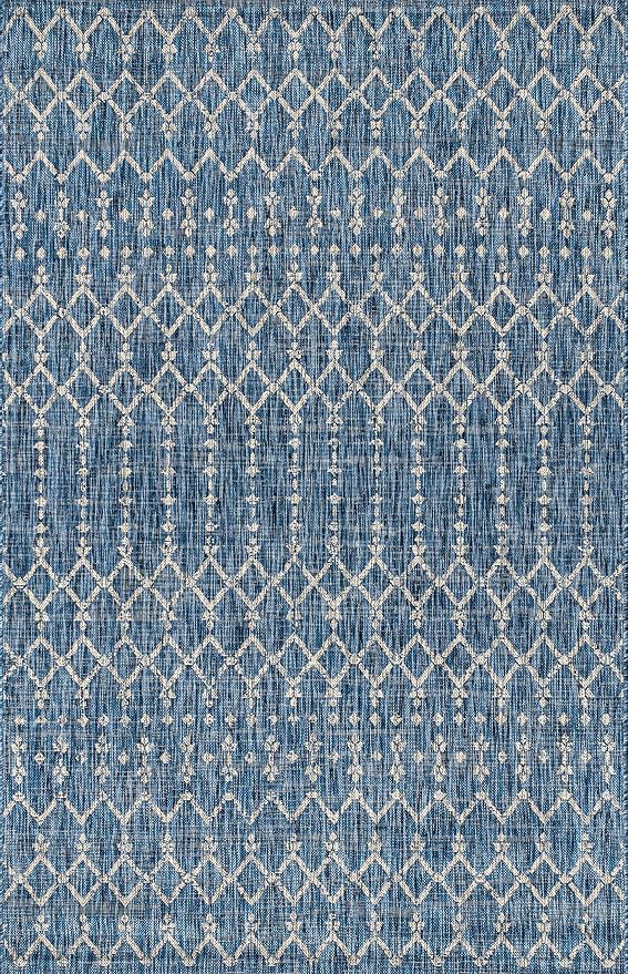 JONATHAN Y Moroccan Geometric Indoor Outdoor Area Rug 9X12 Navy/Light Gray, Ourika Textured Weave for Backyard, Patio, Porch, Easy-Cleaning, High Traffic, Pet-Friendly, Non-Shedding (SMB108B-9)