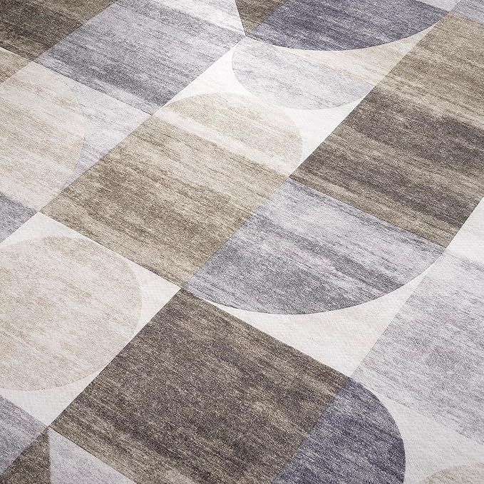ReaLife Rugs Machine Washable Indoor Outdoor - Mat Rug Foldable Printed Thin Lightweight Cushioned Fade Resistant Patio Deck Dock Porch Pool Balcony Camping - Naya - Beige Brown Gray 5' x 7'