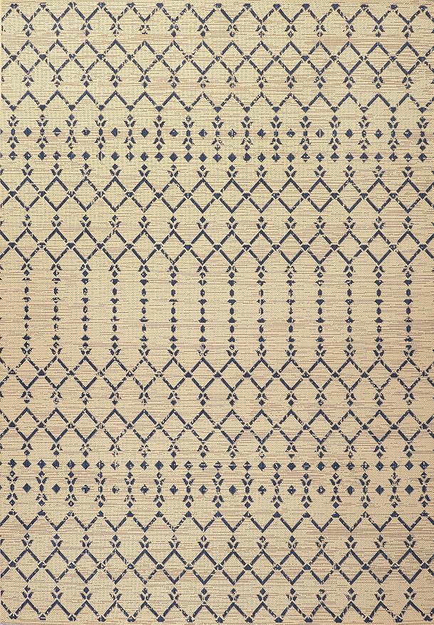 JONATHAN Y Moroccan Geometric Indoor Outdoor Area Rug 8X10 Beige/Navy, Ourika Textured Weave for Backyard, Patio, Porch, Easy-Cleaning, High Traffic, Pet-Friendly, Non-Shedding (SMB108H-8)