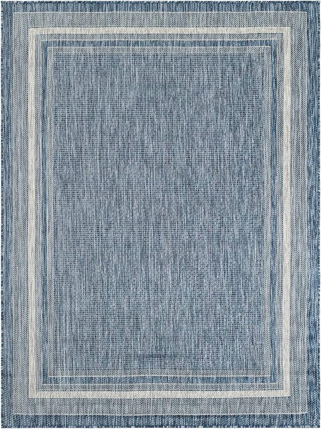 Unique Loom Outdoor Border Collection Area Rug - Soft Border (5' 3" x 7' 1" Rectangle Blue/Ivory)
